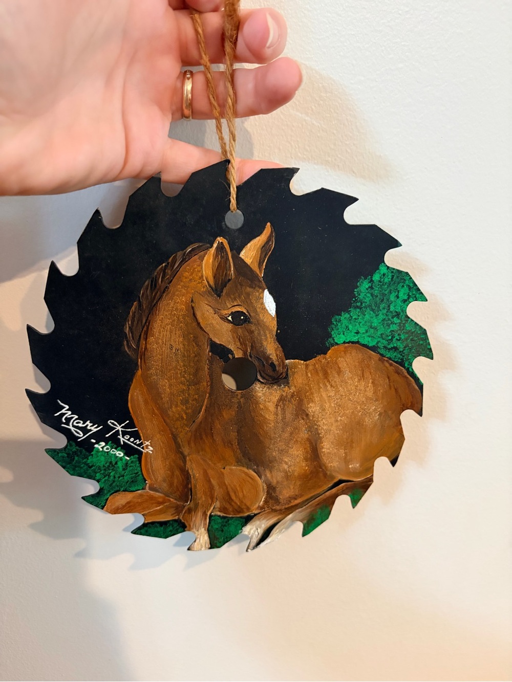 Hand-Painted Horse Saw Blade Wall Art - Brown Horse